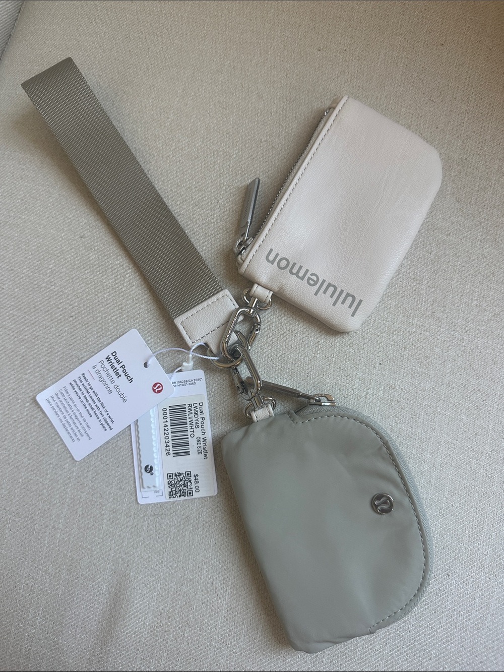 Lululemon Dual Pouch Wristlet - Raw Linen/White Opal
